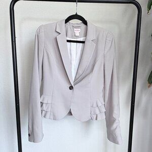 H&M Women's Collar Beige Blazer Jacket with Waist Ruffle Size 8